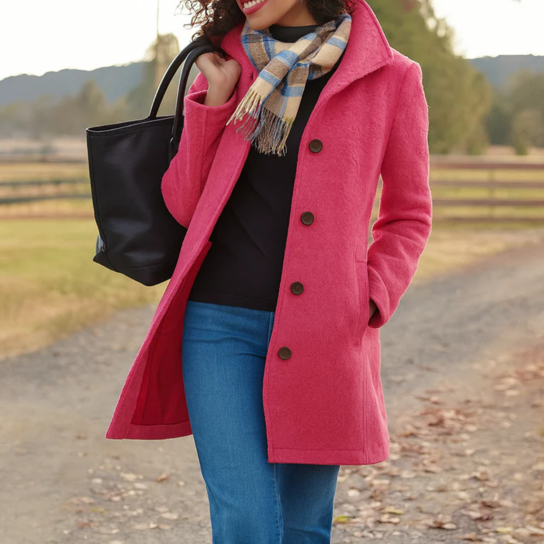 Women's Classic Button-Front Winter Coat | Helga in Purple - Juana Fashion