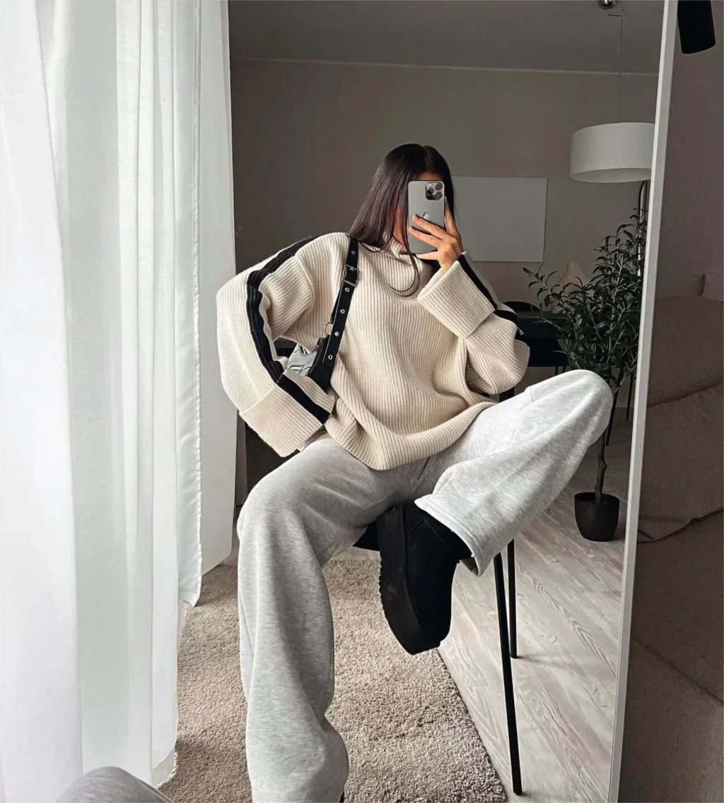Women's Turtleneck Relaxed Fit Sweater Dress — View 6