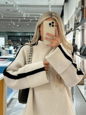 Women's Turtleneck Relaxed Fit Sweater Dress — View 1
