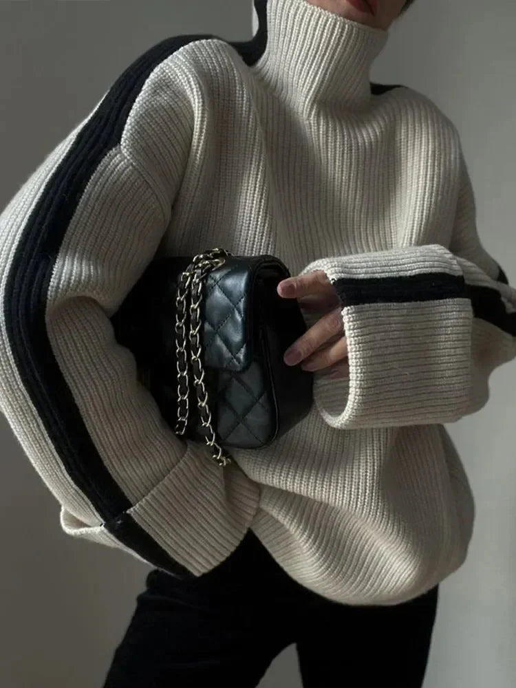Women's Turtleneck Relaxed Fit Sweater Dress — View 4