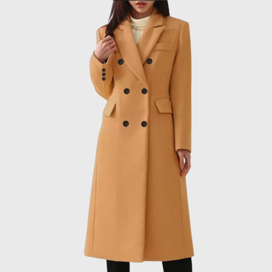 Women's Classic Wool-Blend Coat | Andrea in Brown - Juana Fashion
