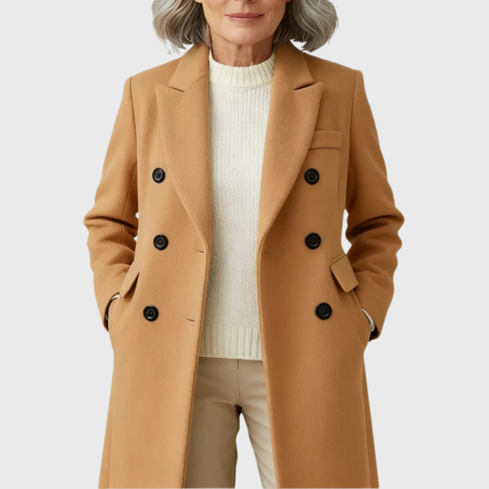 Women's Classic Wool-Blend Coat | Andrea in Brown - Juana Fashion