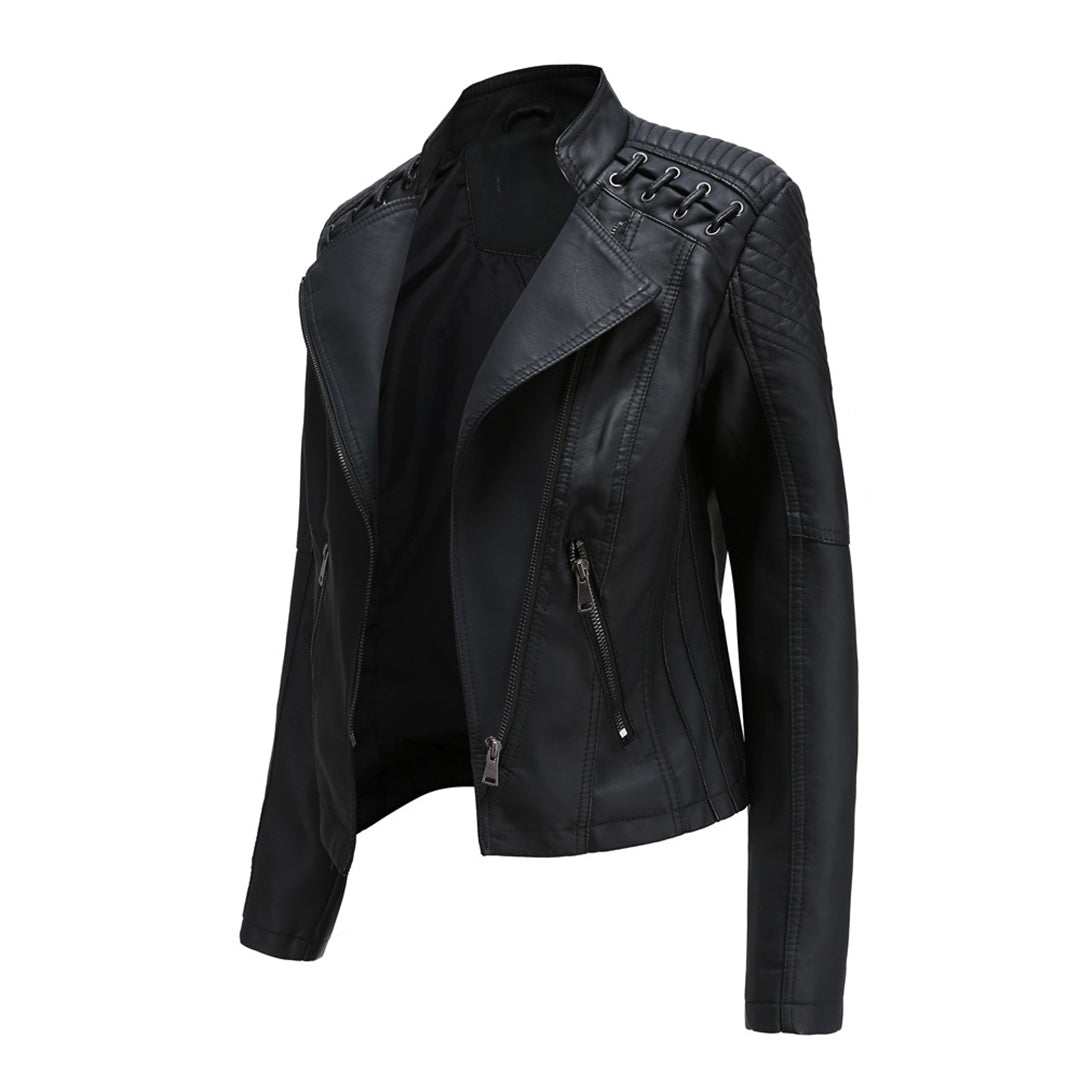 Women's Studded Faux Leather Jacket — View 8