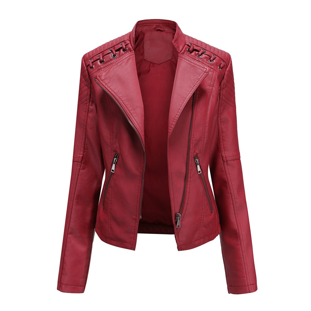 Women's Studded Faux Leather Jacket — View 9