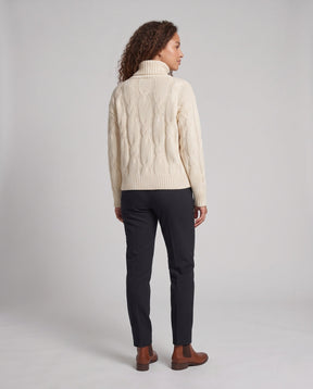 Women's Cable Knit Ribbed Fine Knit Turtleneck Sweater — View 4