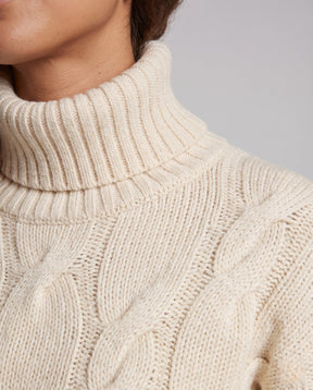 Women's Cable Knit Ribbed Fine Knit Turtleneck Sweater — View 3
