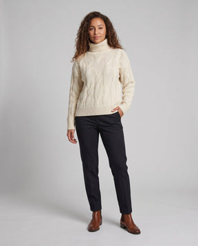 Women's Cable Knit Ribbed Fine Knit Turtleneck Sweater — View 1
