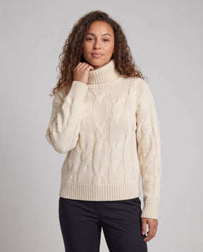 Women's Cable Knit Ribbed Fine Knit Turtleneck Sweater — View 2