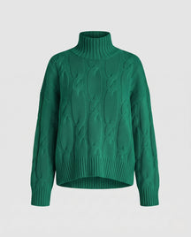 Women's Cable Knit Ribbed Fine Knit Turtleneck Sweater — View 6