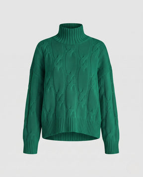 Women's Cable Knit Ribbed Fine Knit Turtleneck Sweater — View 6
