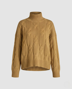 Women's Cable Knit Ribbed Fine Knit Turtleneck Sweater — View 7