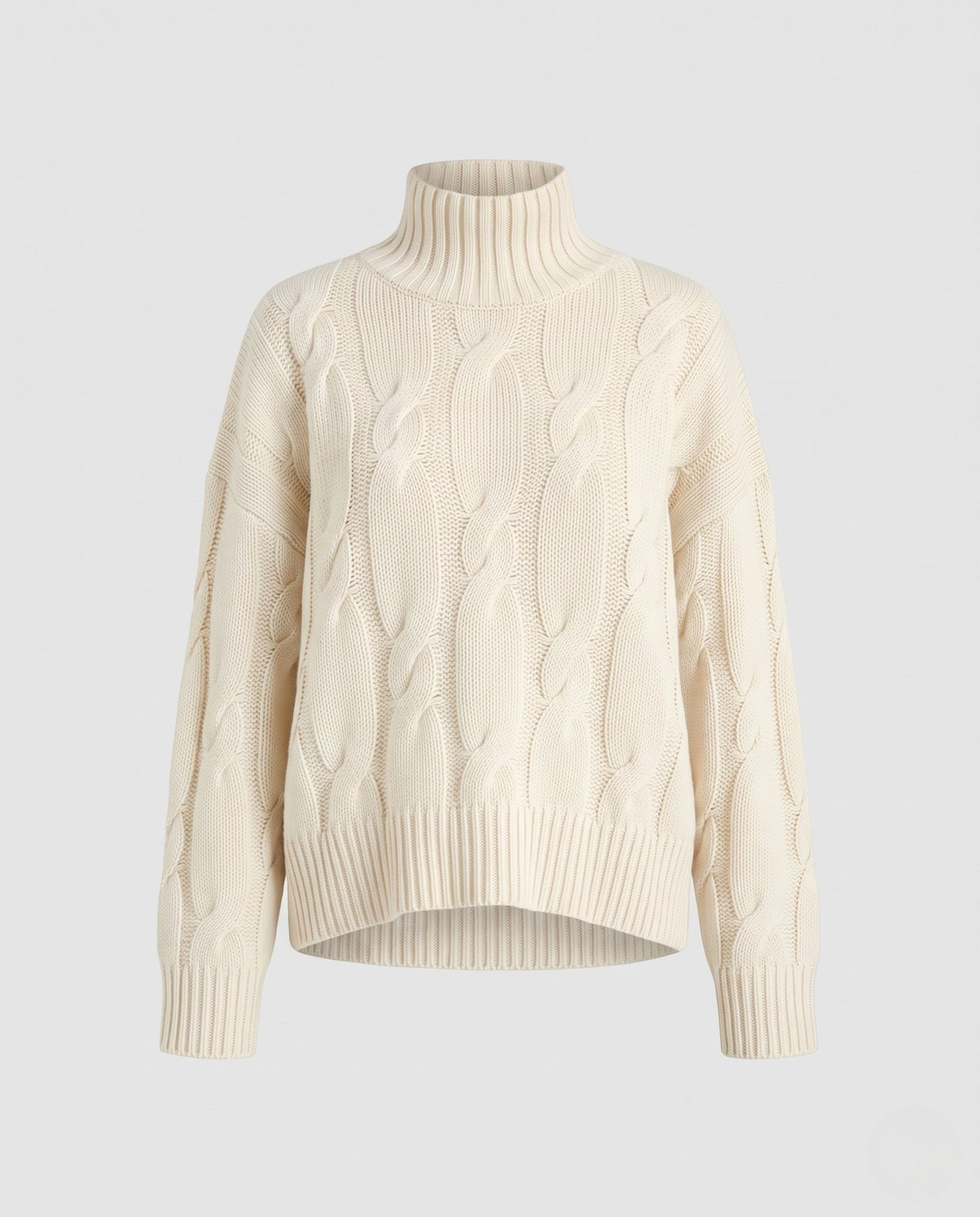 Women's Cable Knit Ribbed Fine Knit Turtleneck Sweater — View 5