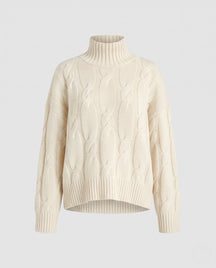 Women's Cable Knit Ribbed Fine Knit Turtleneck Sweater — View 5