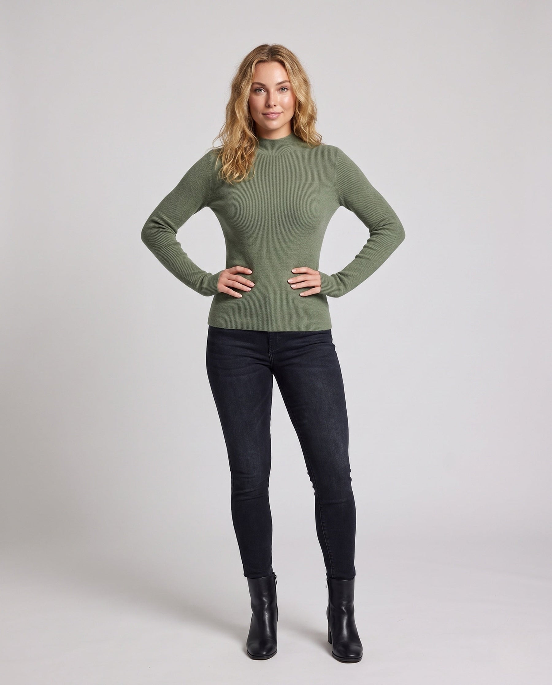 Women's Fitted Ribbed Textured Turtleneck Sweater — View 1