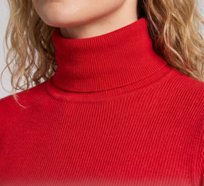 Women's Ribbed Fine Knit Textured Turtleneck Sweater — View 3