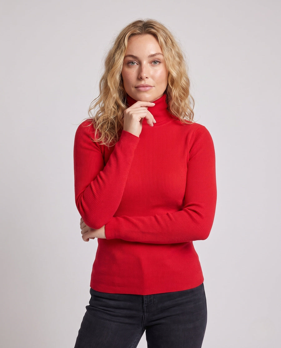 Women's Ribbed Fine Knit Textured Turtleneck Sweater — View 2