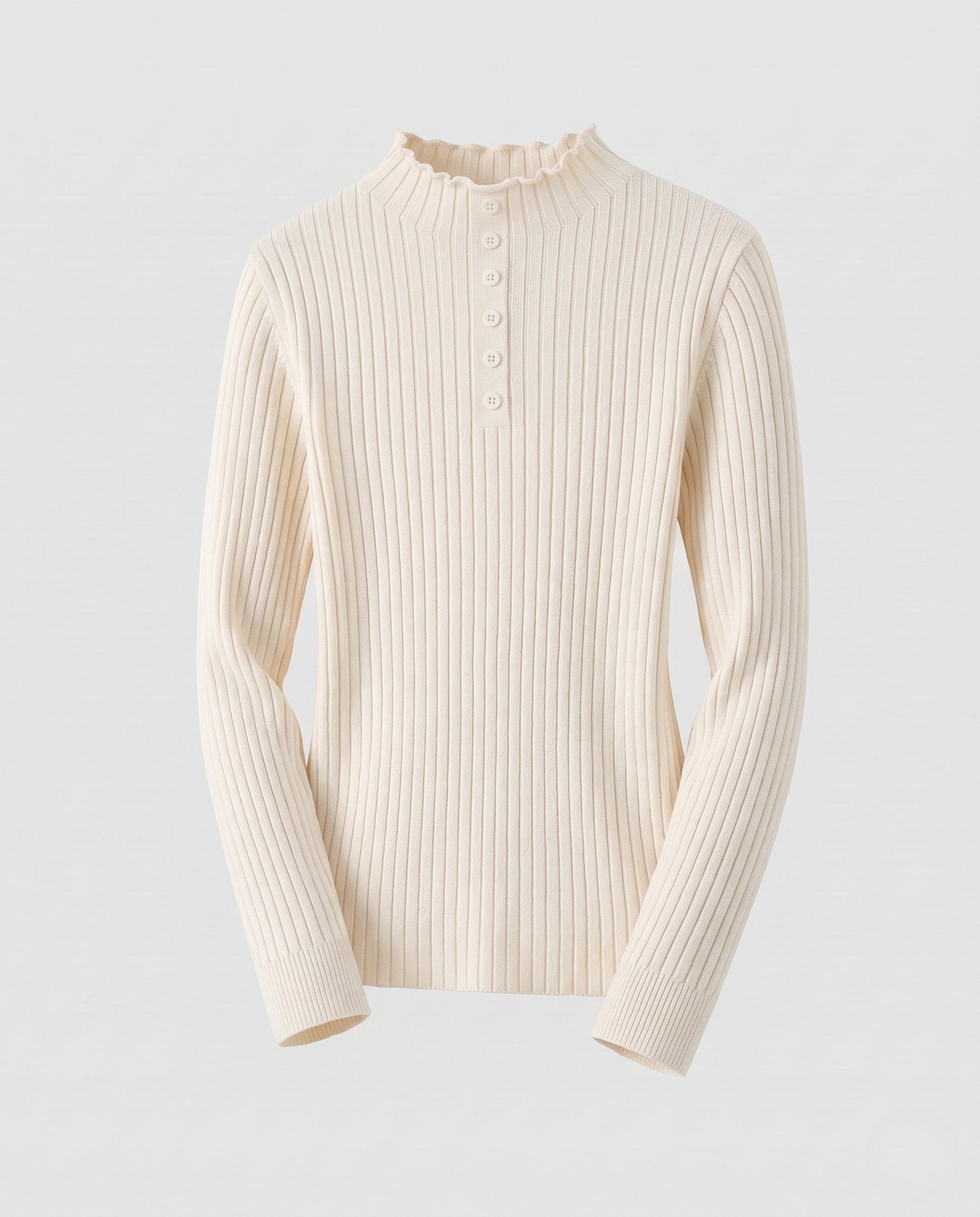 Women's Ribbed Fine Knit Button Detail Turtleneck Sweater — View 7