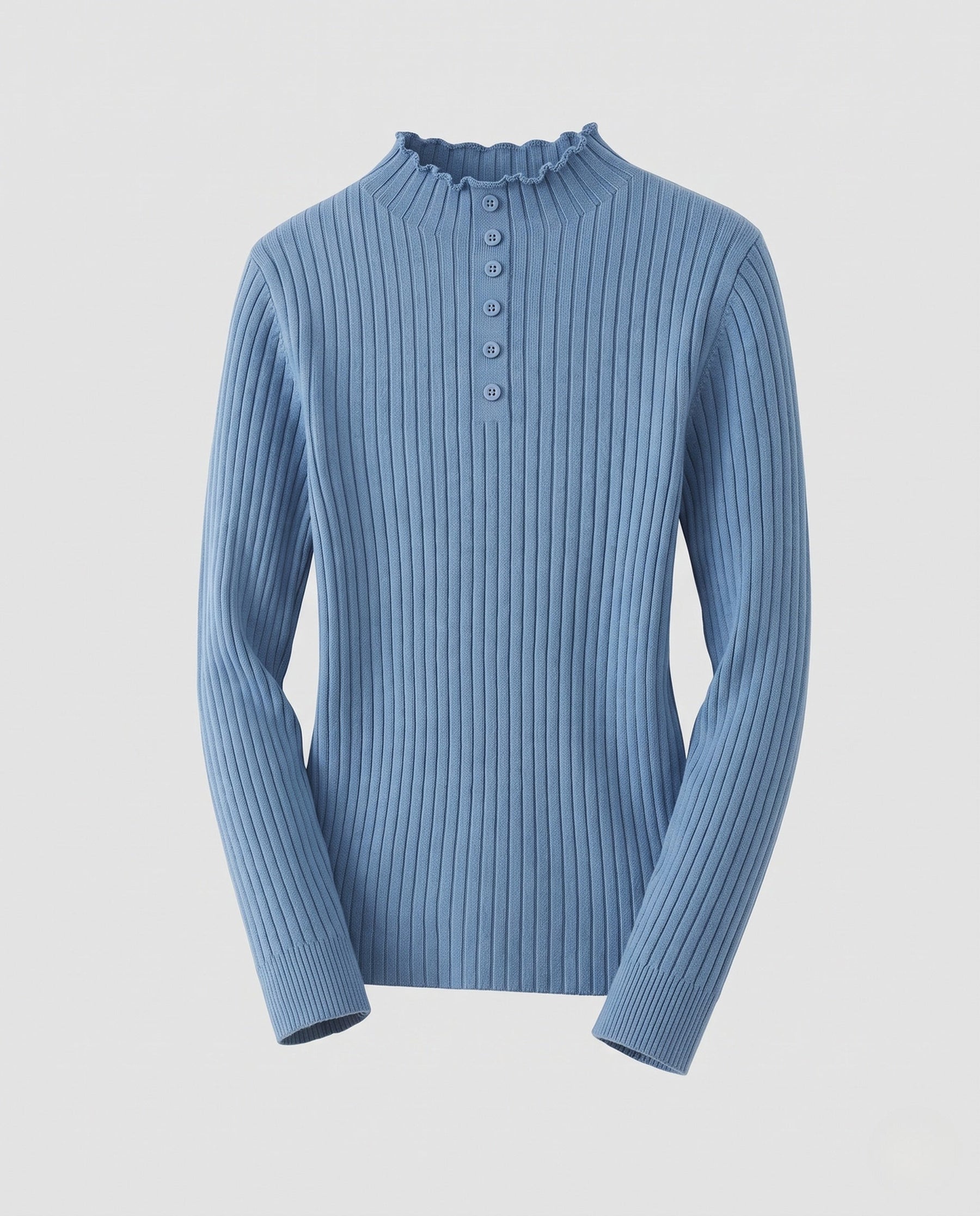 Women's Ribbed Fine Knit Button Detail Turtleneck Sweater — View 5