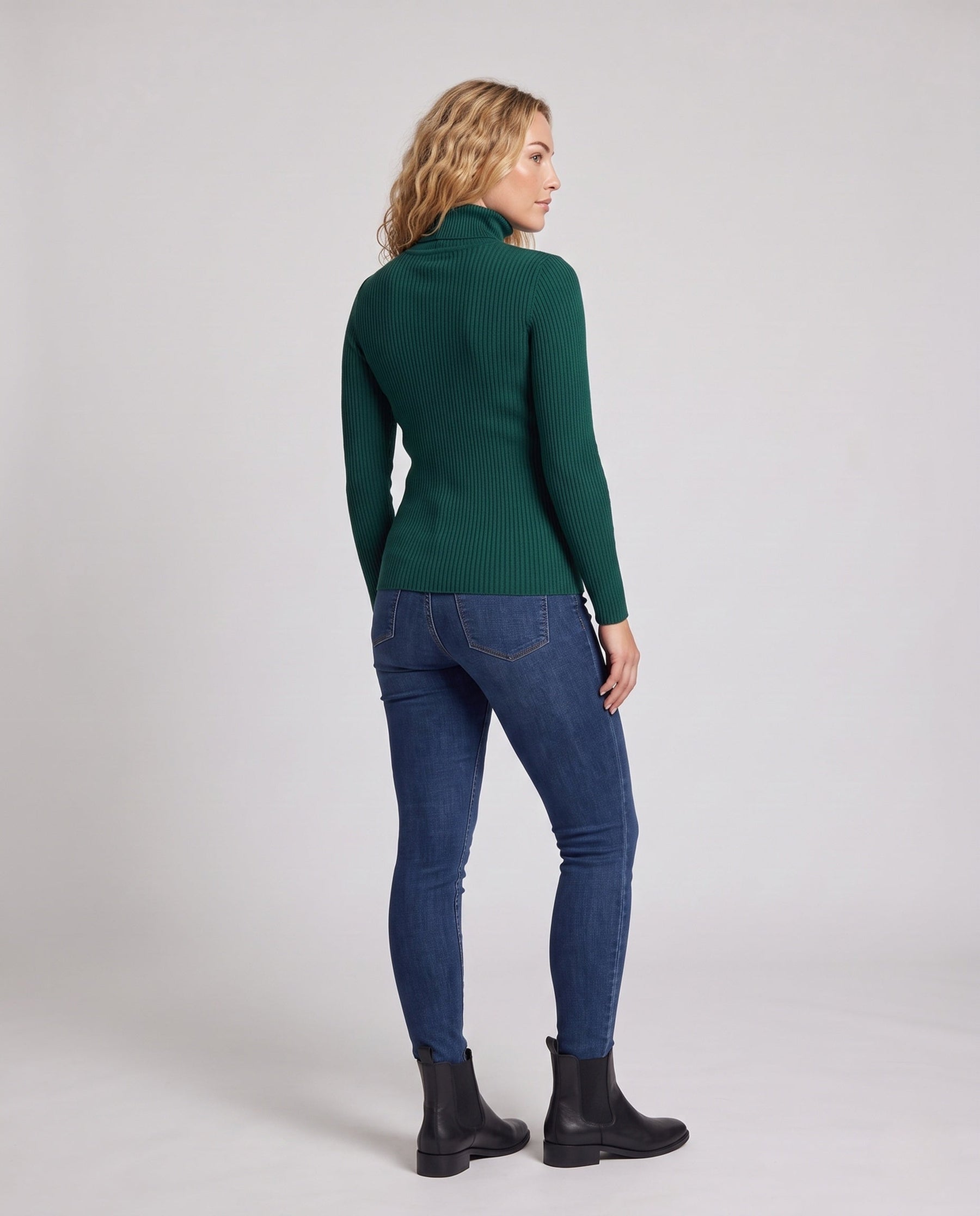 Women's Ribbed Fine Knit Turtleneck Sweater — View 4