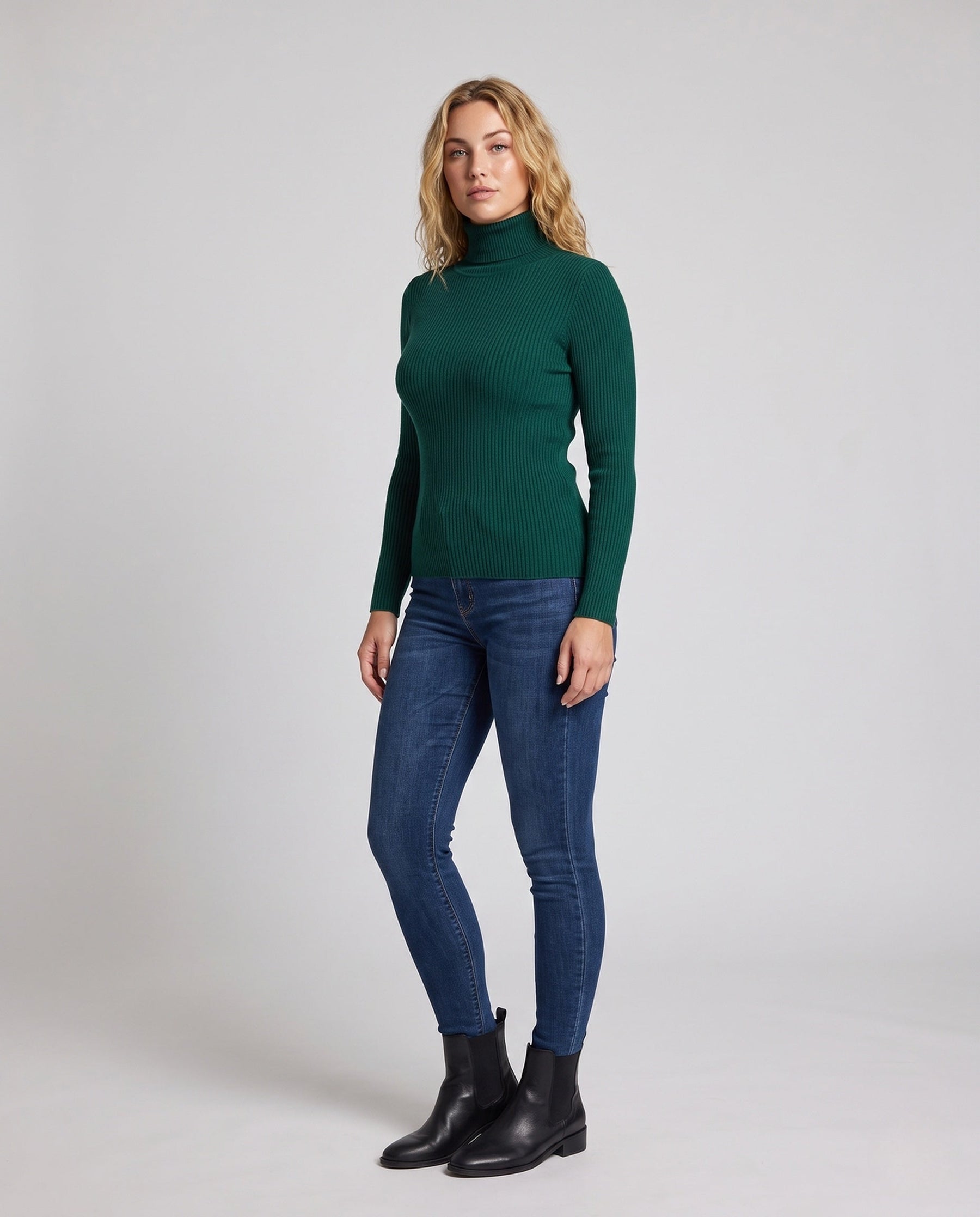 Women's Ribbed Fine Knit Turtleneck Sweater — View 1