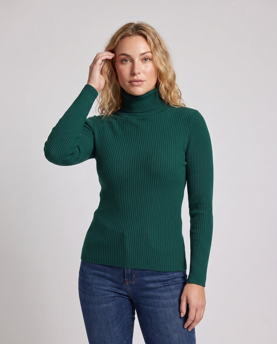 Women's Ribbed Fine Knit Turtleneck Sweater — View 2