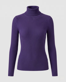 Women's Ribbed Fine Knit Turtleneck Sweater — View 17