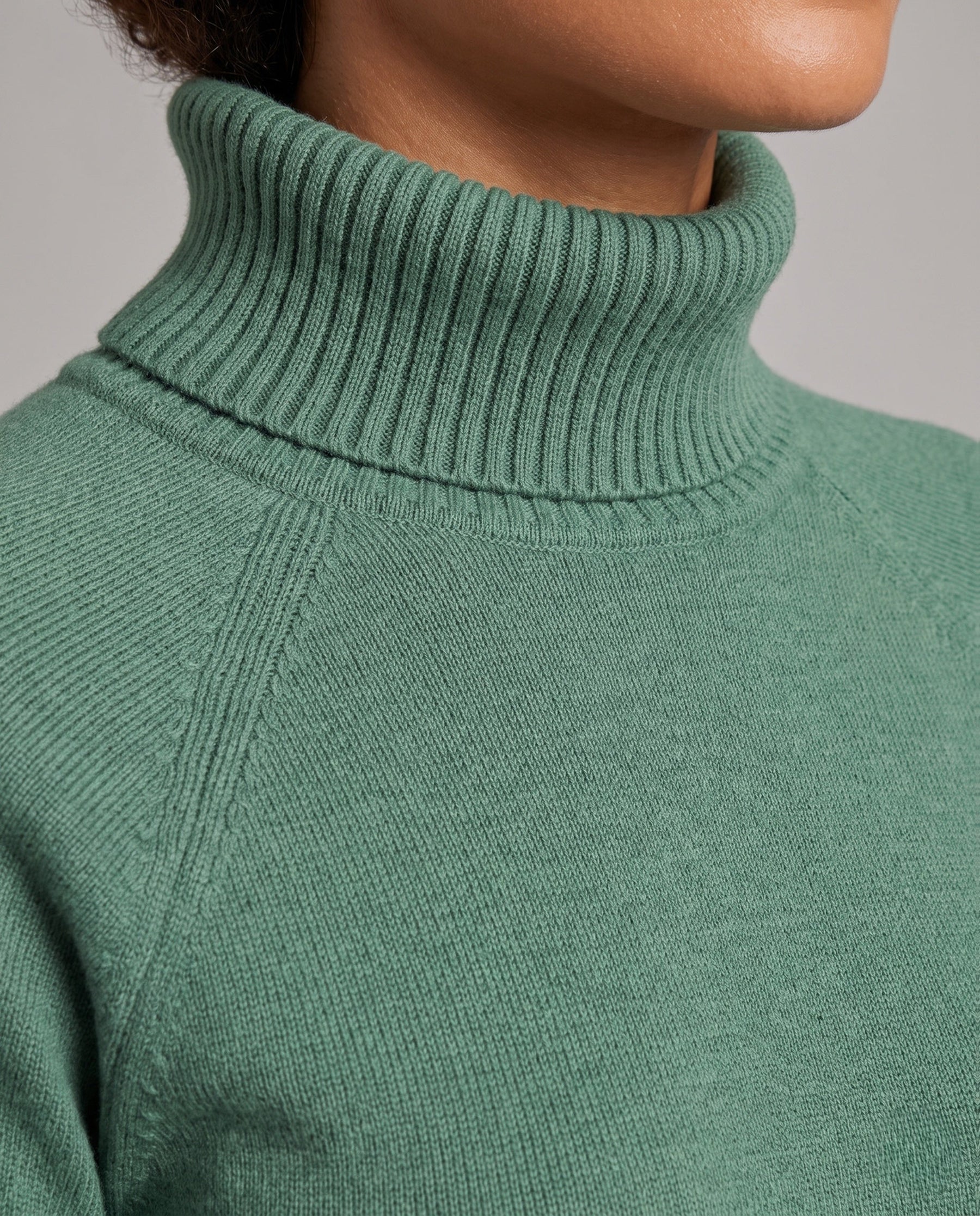 Women's Ribbed Fine Knit Raglan Sleeve Turtleneck Sweater — View 3