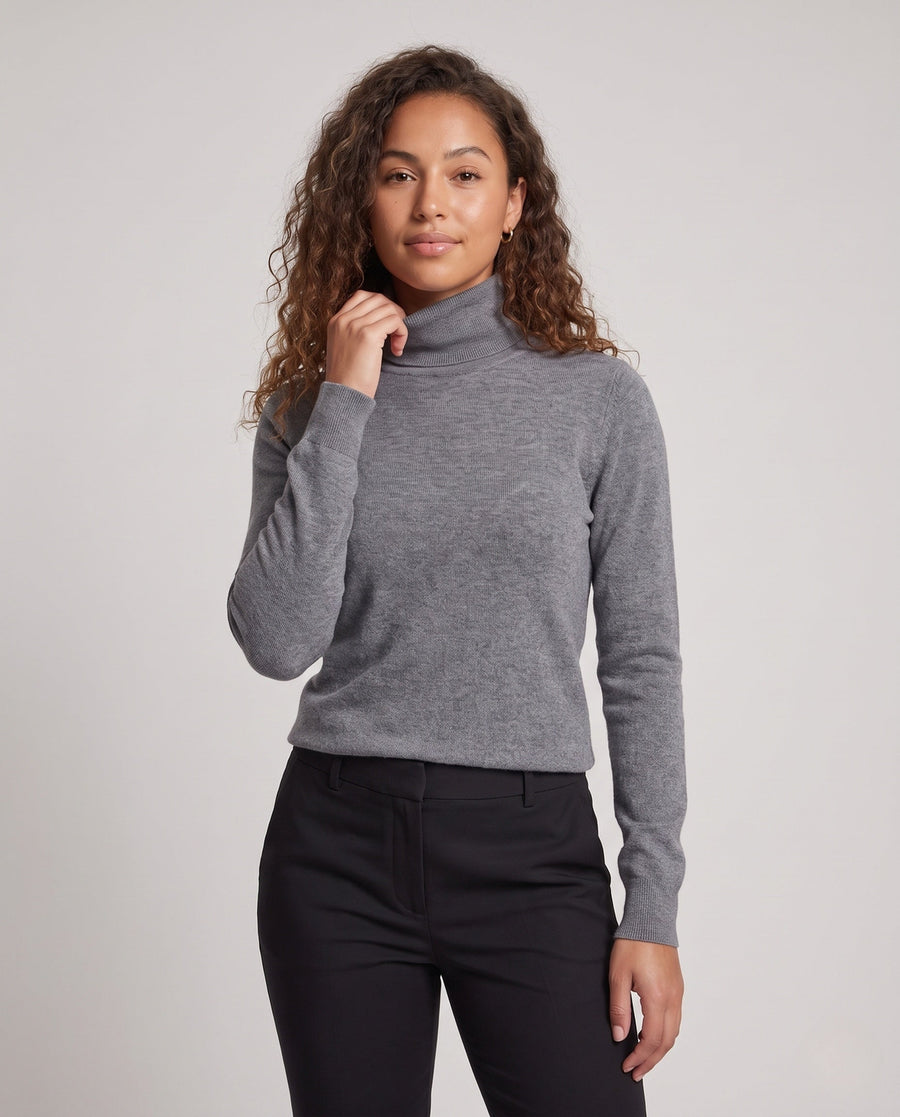 Women's Cashmere Blend Fine Knit Turtleneck Sweater — View 2