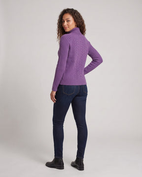 Women's Mohair Ribbed Drop Shoulder Turtleneck Sweater — View 4