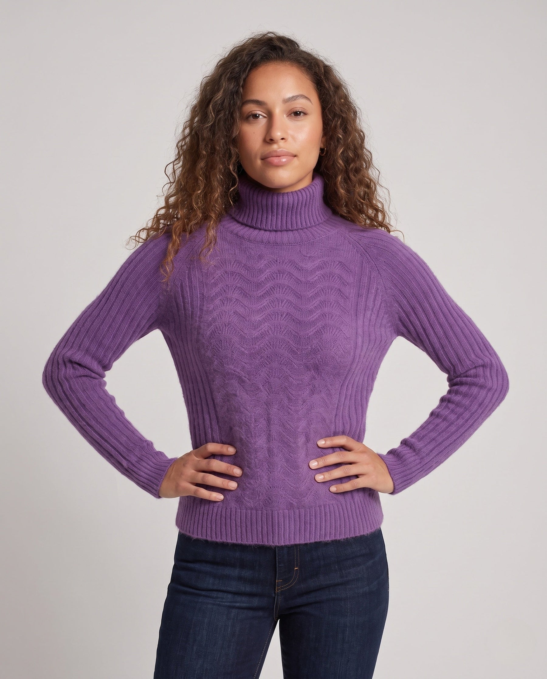 Women's Mohair Ribbed Drop Shoulder Turtleneck Sweater — View 2