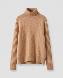 Women's Mohair Ribbed Drop Shoulder Turtleneck Sweater — View 6
