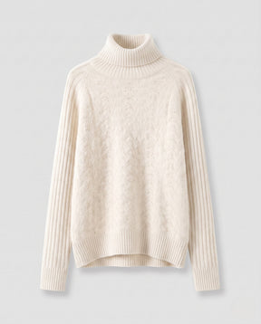 Women's Mohair Ribbed Drop Shoulder Turtleneck Sweater — View 9