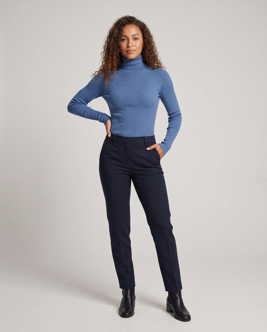 Women's Cashmere Fitted Ribbed Turtleneck Sweater — View 1