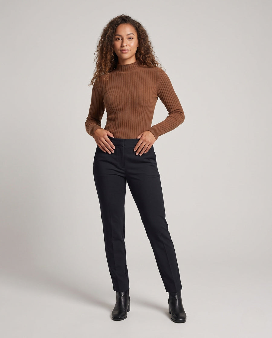 Women's Ribbed Fine Knit Turtleneck Sweater — View 1