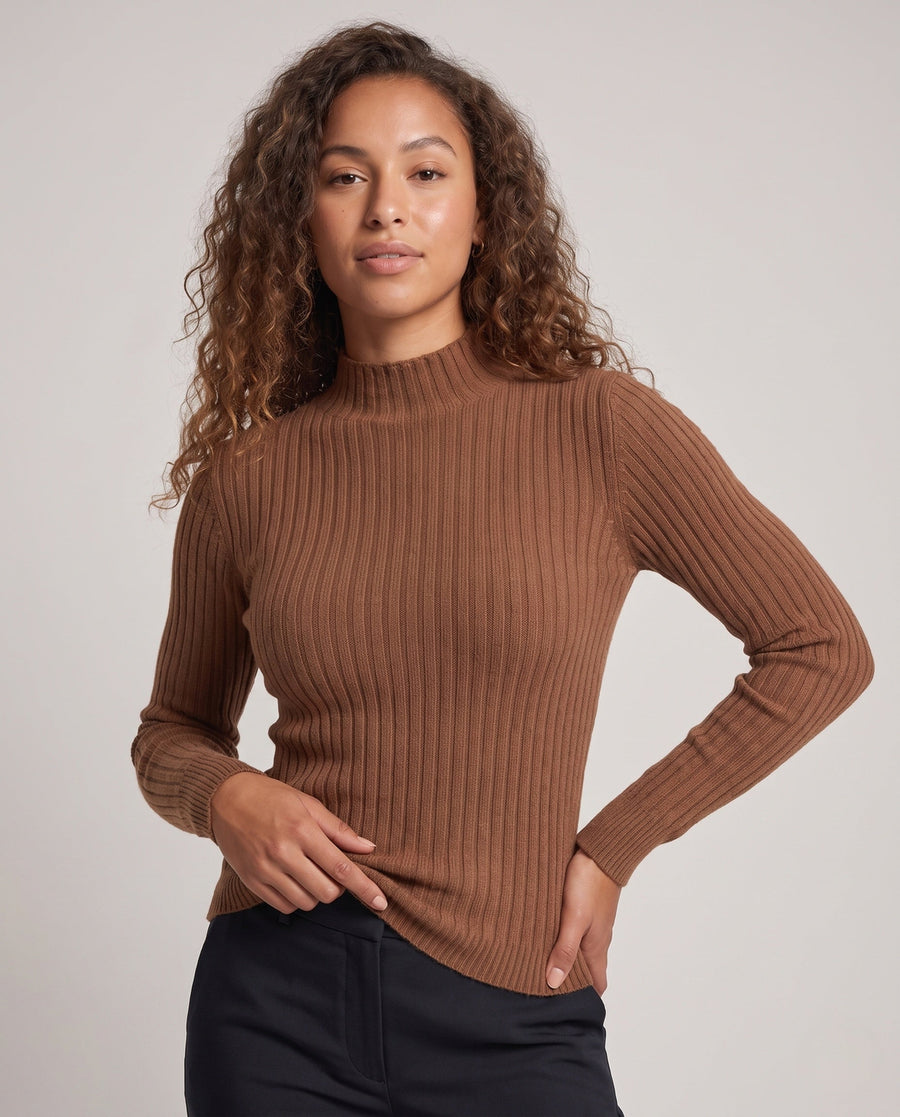 Women's Ribbed Fine Knit Turtleneck Sweater — View 2