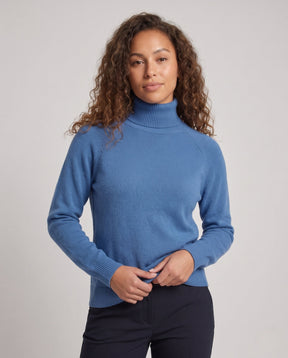 Women's Ribbed Fine Knit Raglan Sleeve Turtleneck Sweater — View 2