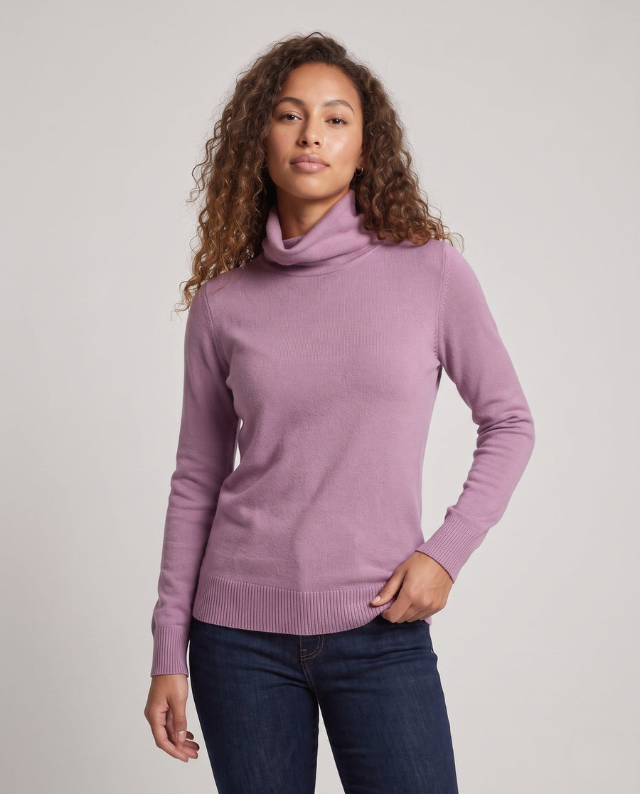 Women's Ribbed Fine Knit Thumbhole Turtleneck Sweater — View 2
