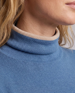 Women's Cashmere Fine Knit Colorblock Turtleneck Sweater — View 3