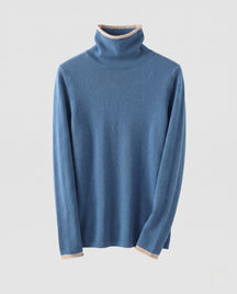 Women's Cashmere Fine Knit Colorblock Turtleneck Sweater — View 5