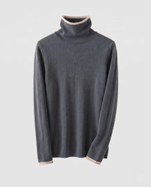 Women's Cashmere Fine Knit Colorblock Turtleneck Sweater — View 7