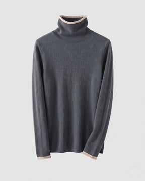 Women's Cashmere Fine Knit Colorblock Turtleneck Sweater — View 7