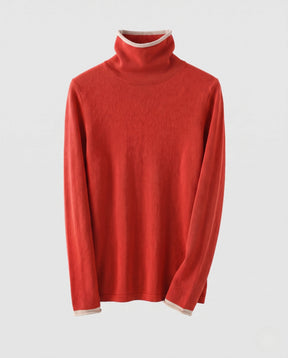 Women's Cashmere Fine Knit Colorblock Turtleneck Sweater — View 9