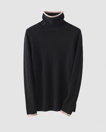 Women's Cashmere Fine Knit Colorblock Turtleneck Sweater — View 6