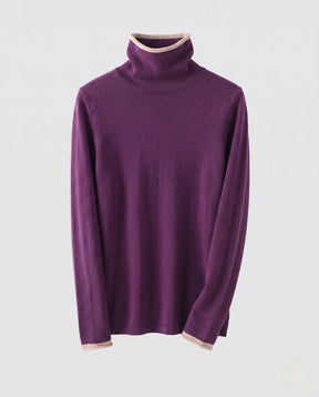 Women's Cashmere Fine Knit Colorblock Turtleneck Sweater — View 10