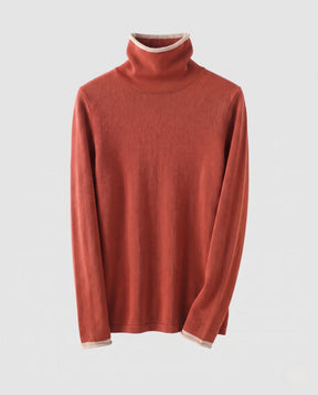 Women's Cashmere Fine Knit Colorblock Turtleneck Sweater — View 8