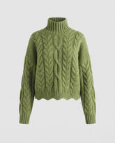 Women's Cable Knit Ribbed Chunky Knit Turtleneck Sweater — View 5