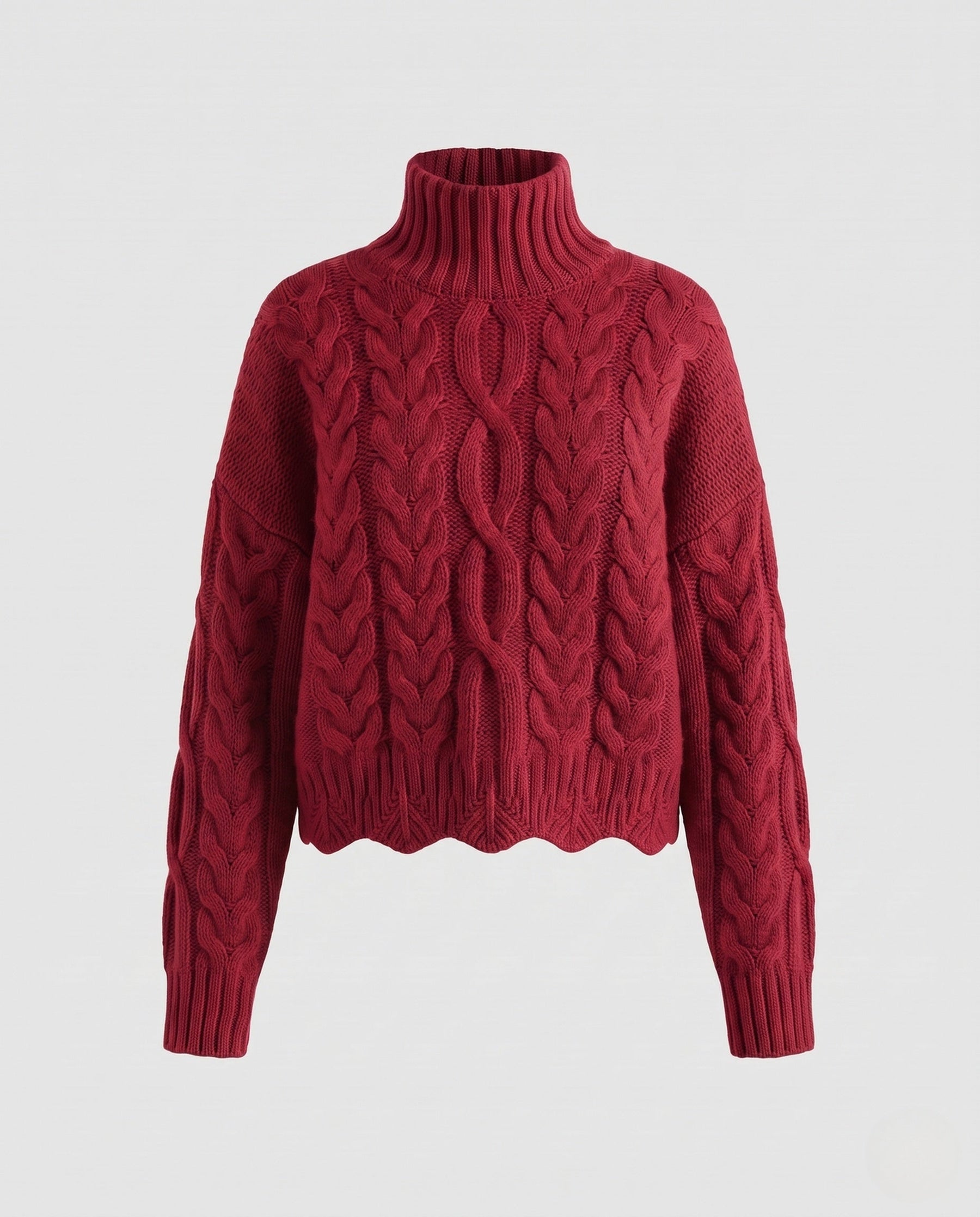 Women's Cable Knit Ribbed Chunky Knit Turtleneck Sweater — View 8
