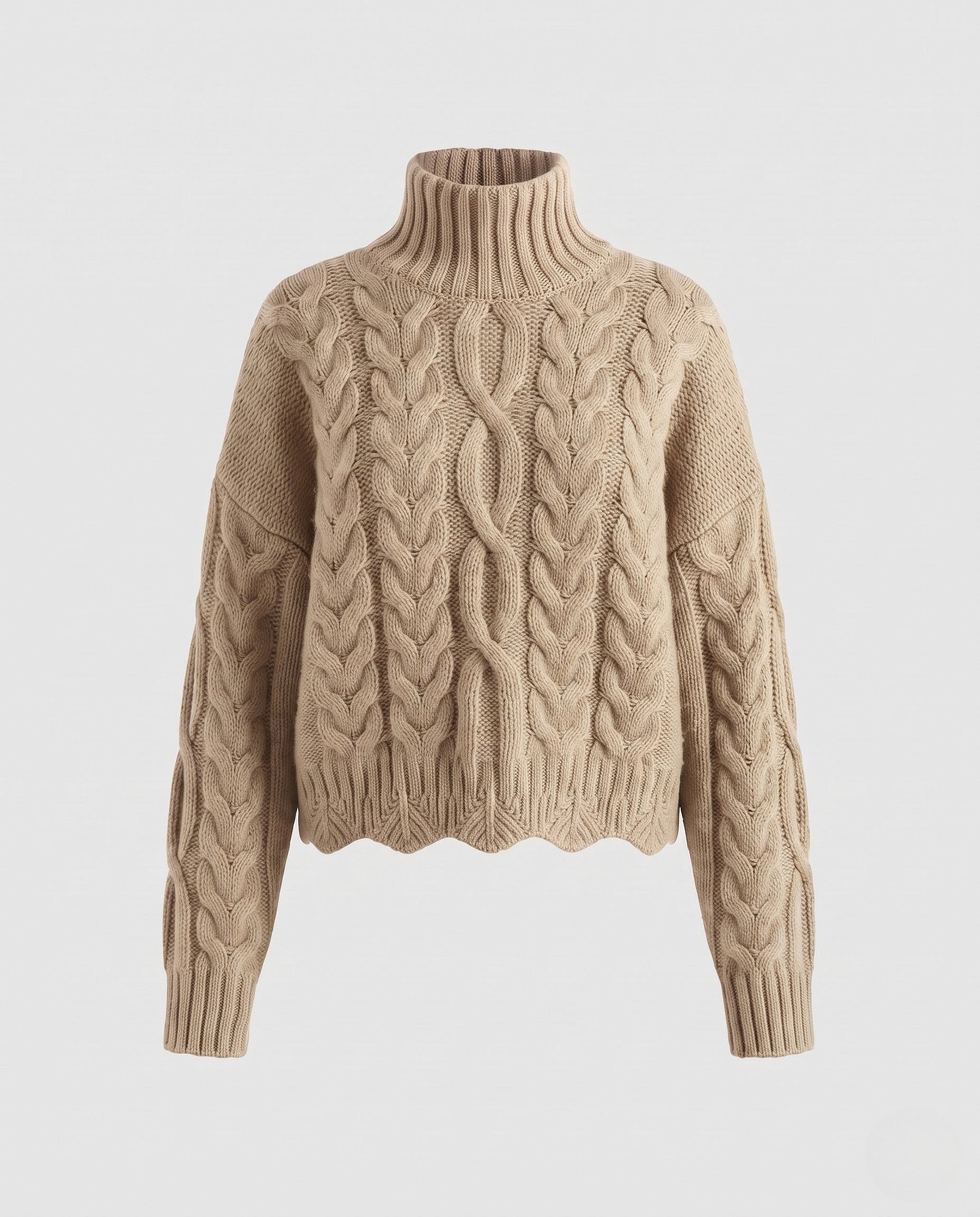 Women's Cable Knit Ribbed Chunky Knit Turtleneck Sweater — View 9