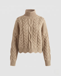 Women's Cable Knit Ribbed Chunky Knit Turtleneck Sweater — View 9