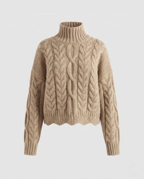 Women's Cable Knit Ribbed Chunky Knit Turtleneck Sweater — View 9